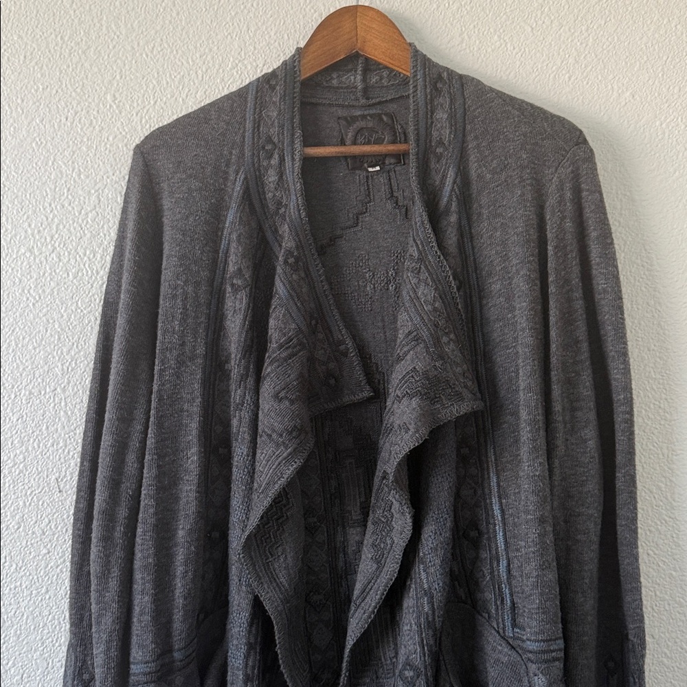 Johnny Was Biya Norns Haag Duster Gray Embroidered Aztec Native Cardigan M - Picture 3 of 16